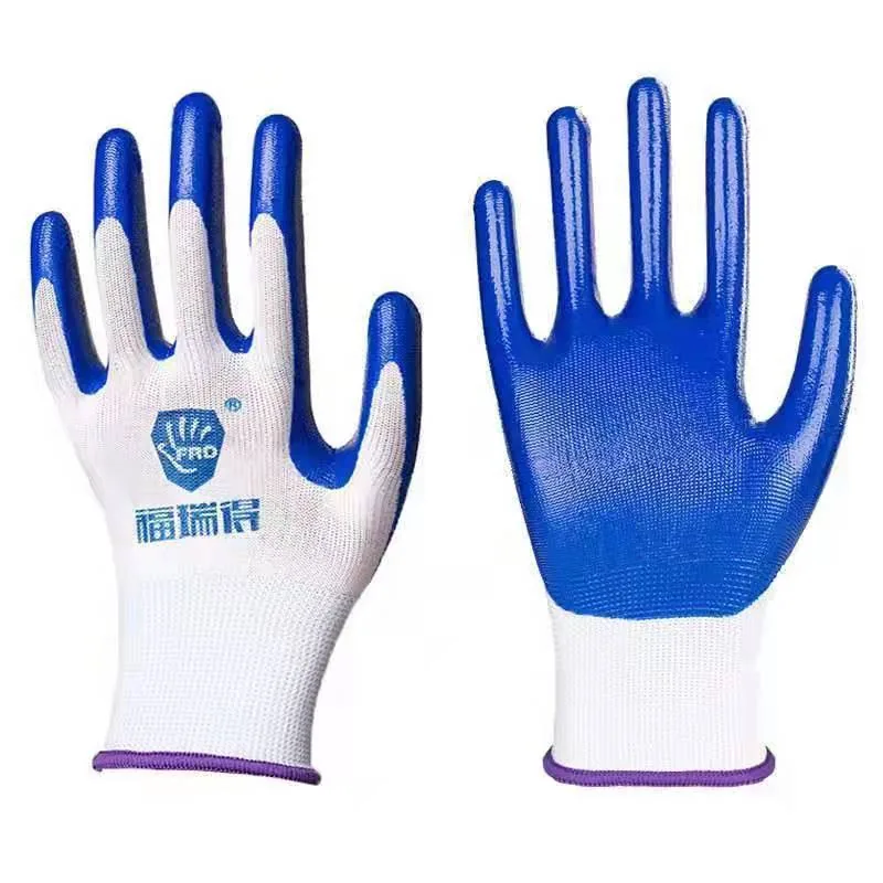 Blue nitrile palm coated work gloves